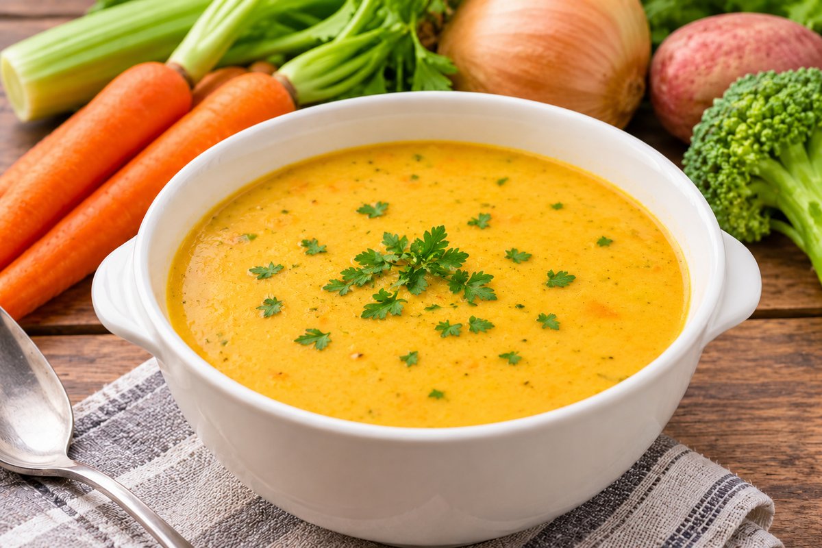 Potage de légumes maison, servi bien chaud