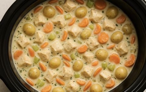 Mijoté de poulet et légumes dans une sauce crémeuse