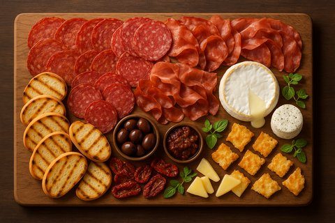 Plateau de charcuteries italiennes rôties avec fromages