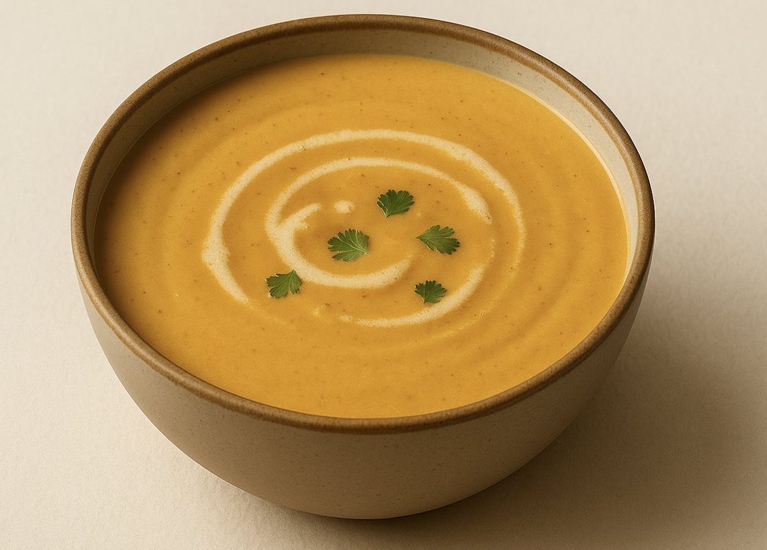Bol de velouté de carottes au cari doux et lait de coco